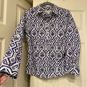 Chico’s Geometric Blue and White Ikat print